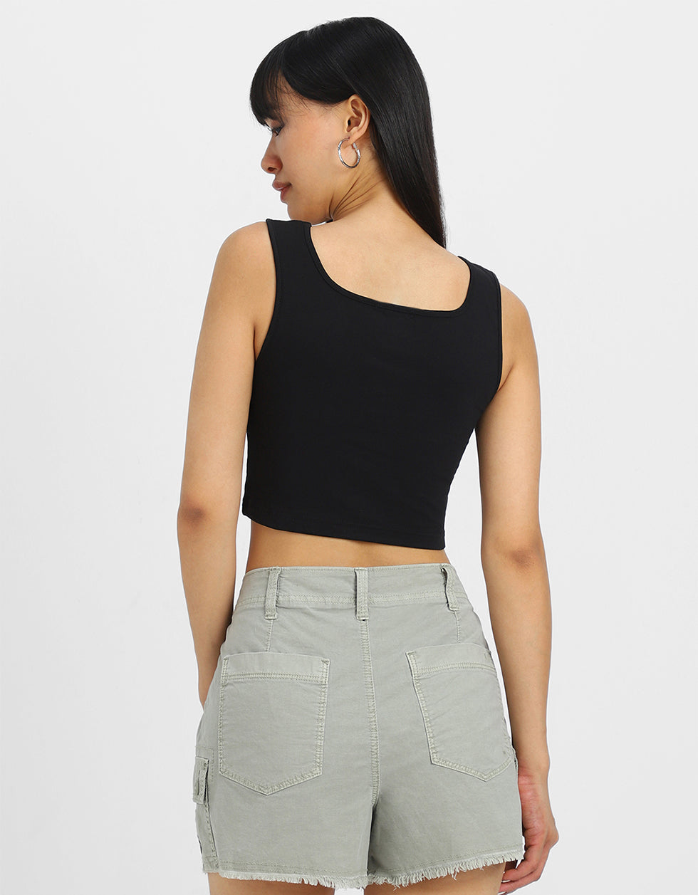 Black Graphic Printed Square Neck Cropped Tank Top
