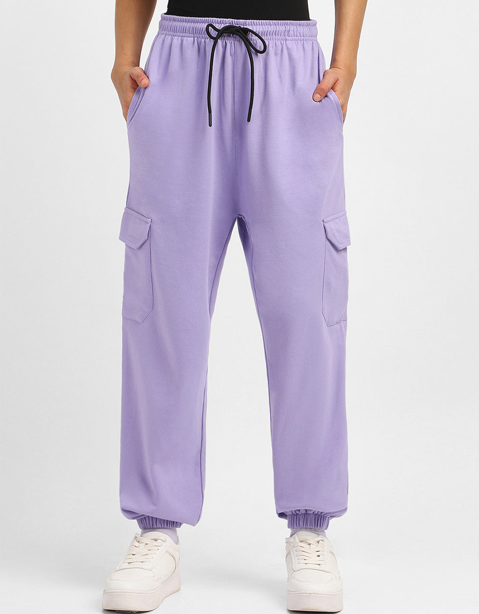 Lilac Plain Baggy Fit Cargo Jogger - Main Image