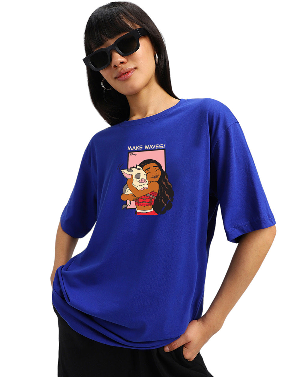 Moana Royal Blue Oversized Fit Graphic T-Shirt