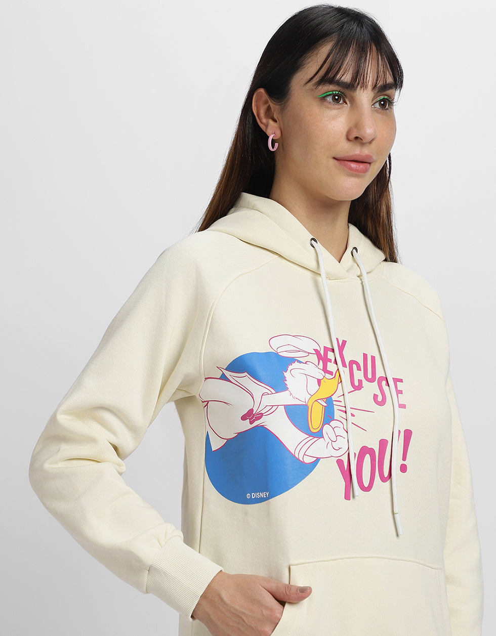 Donald Duck Graphic Printed Beige Regular Fit Hoodie