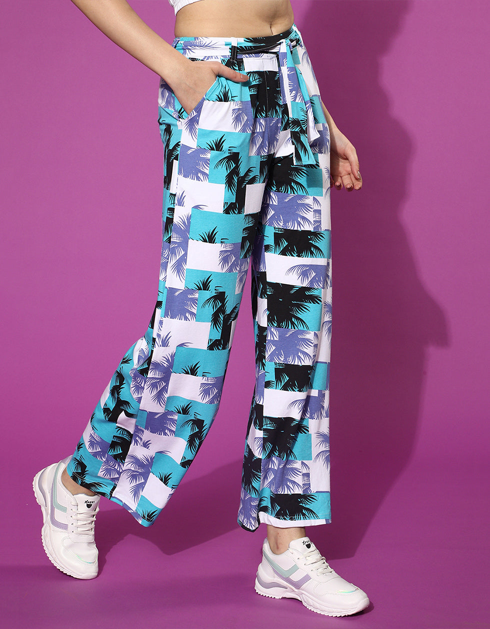 White Strappy Crop top With Floral Printed Palazzo Co-Ords Set