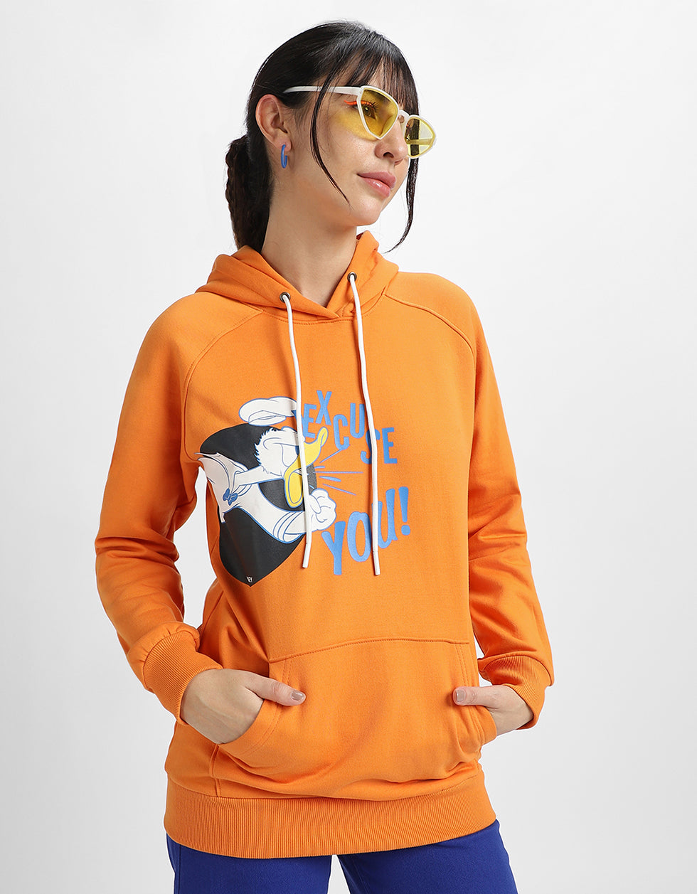 Donald Duck Graphic Printed Orange Regular Fit Hoodie
