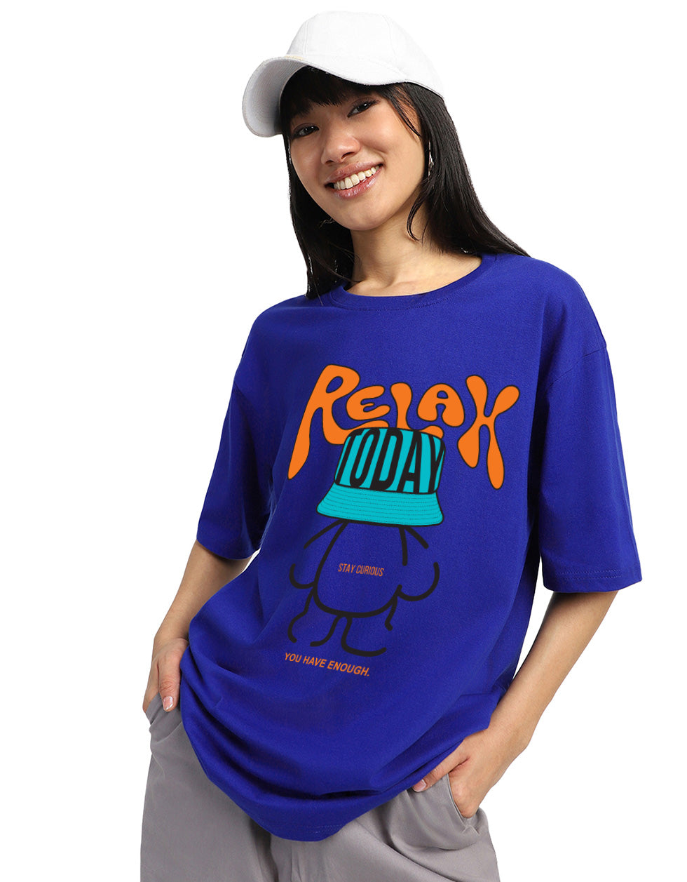 Relax Today Graphic Printed Oversized Fit Royal Blue T-Shirt