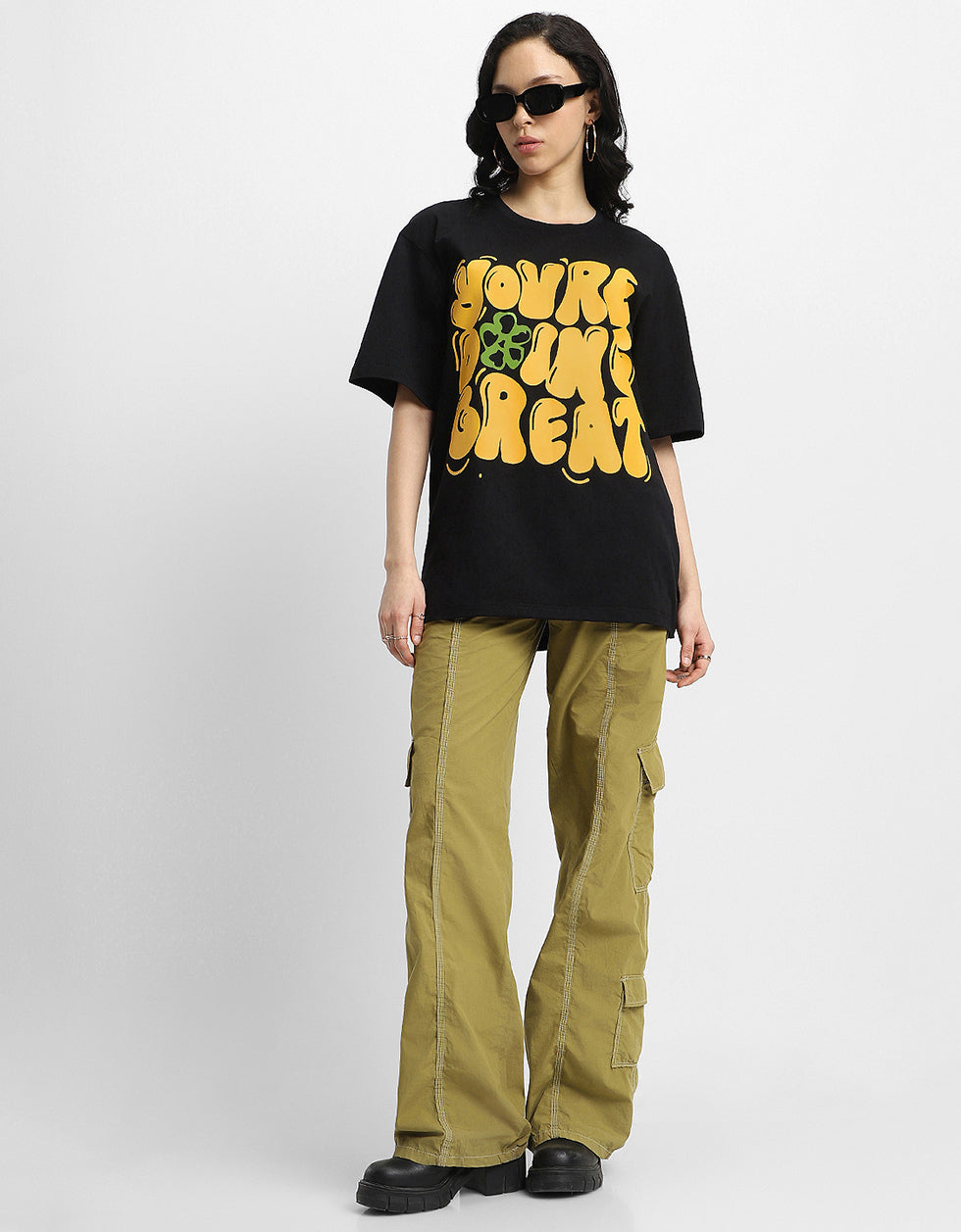 Doing Great Black Oversized Graphic T-Shirt