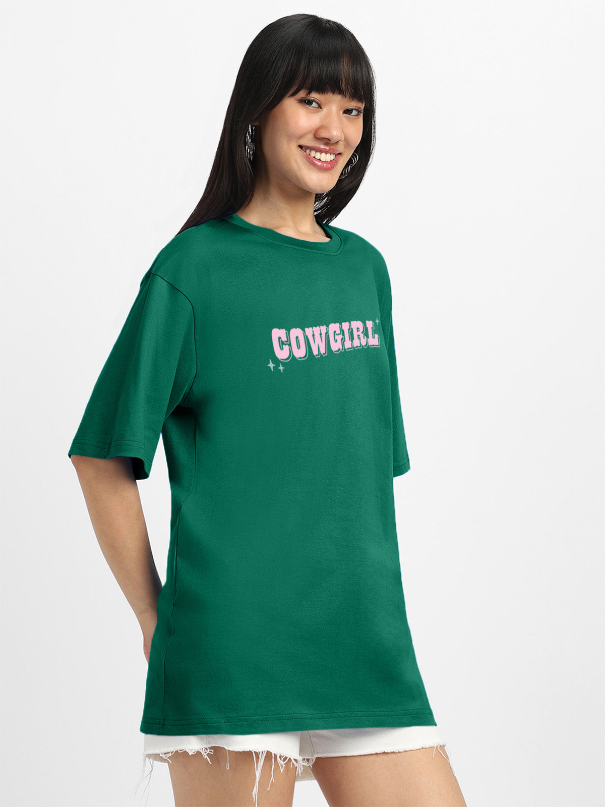 Cow Girl Green Oversized Graphic T-Shirt