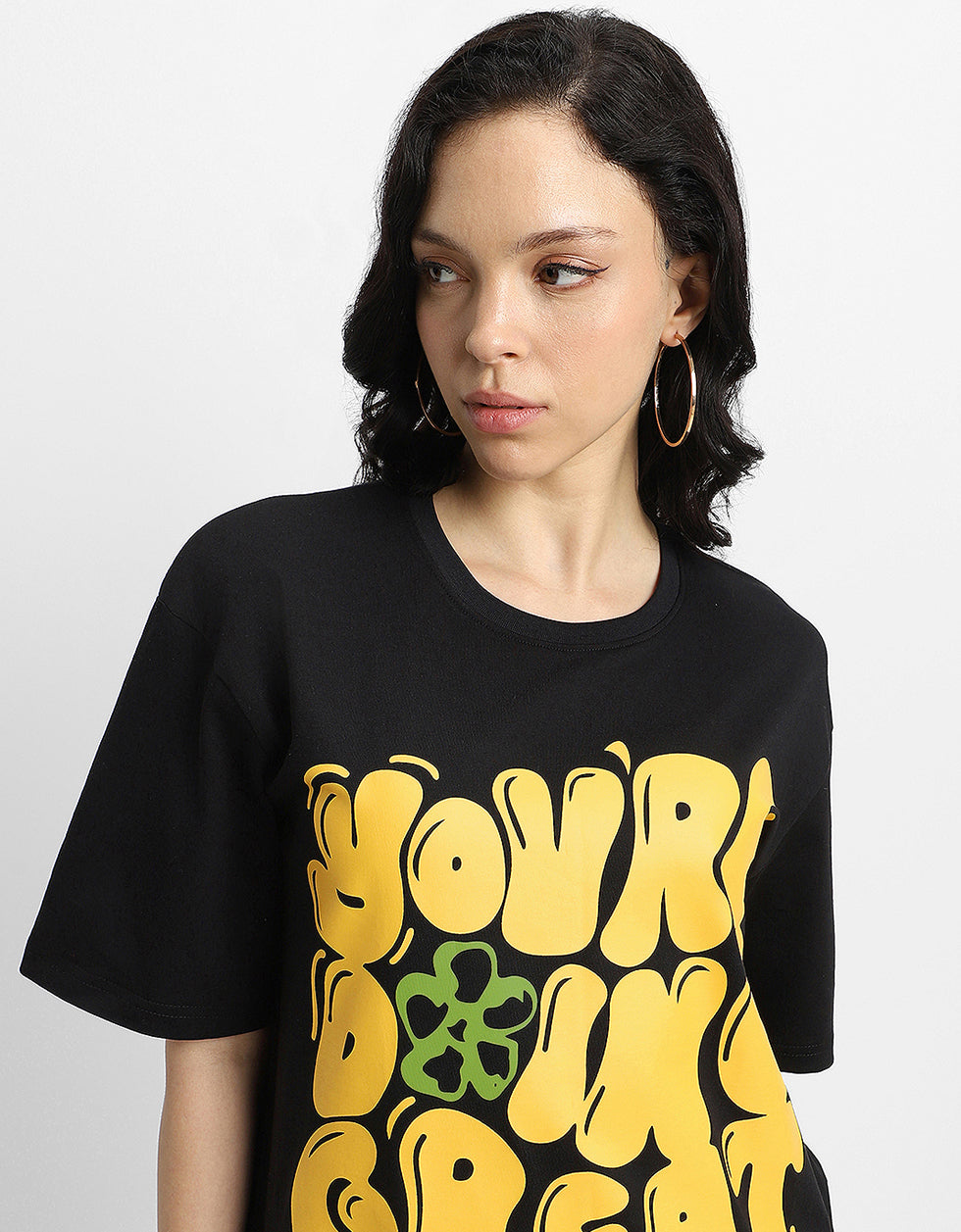 Doing Great Black Oversized Graphic T-Shirt