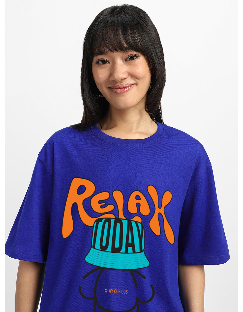Relax Today Graphic Printed Oversized Fit Royal Blue T-Shirt