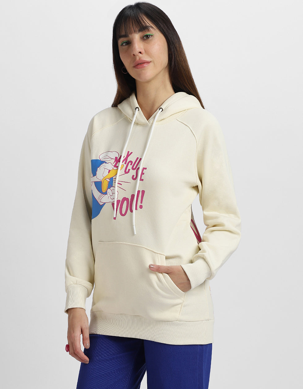 Donald Duck Graphic Printed Beige Regular Fit Hoodie