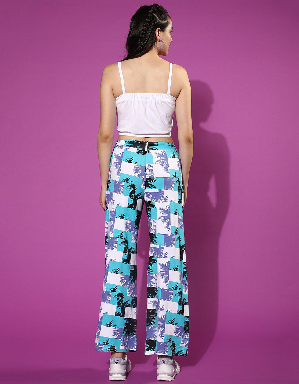 White Strappy Crop top With Floral Printed Palazzo Co-Ords Set