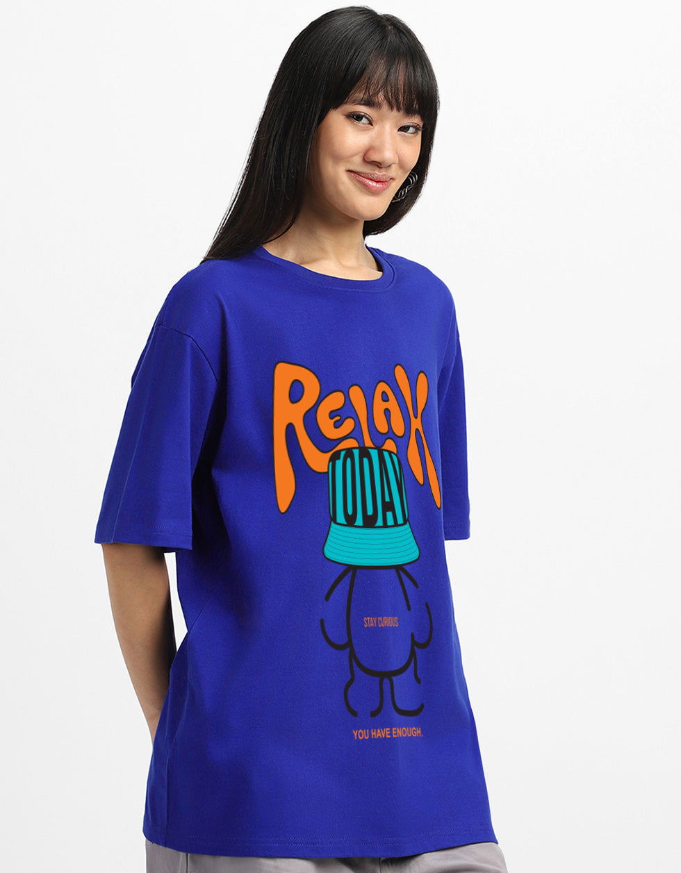 Relax Today Graphic Printed Oversized Fit Royal Blue T-Shirt