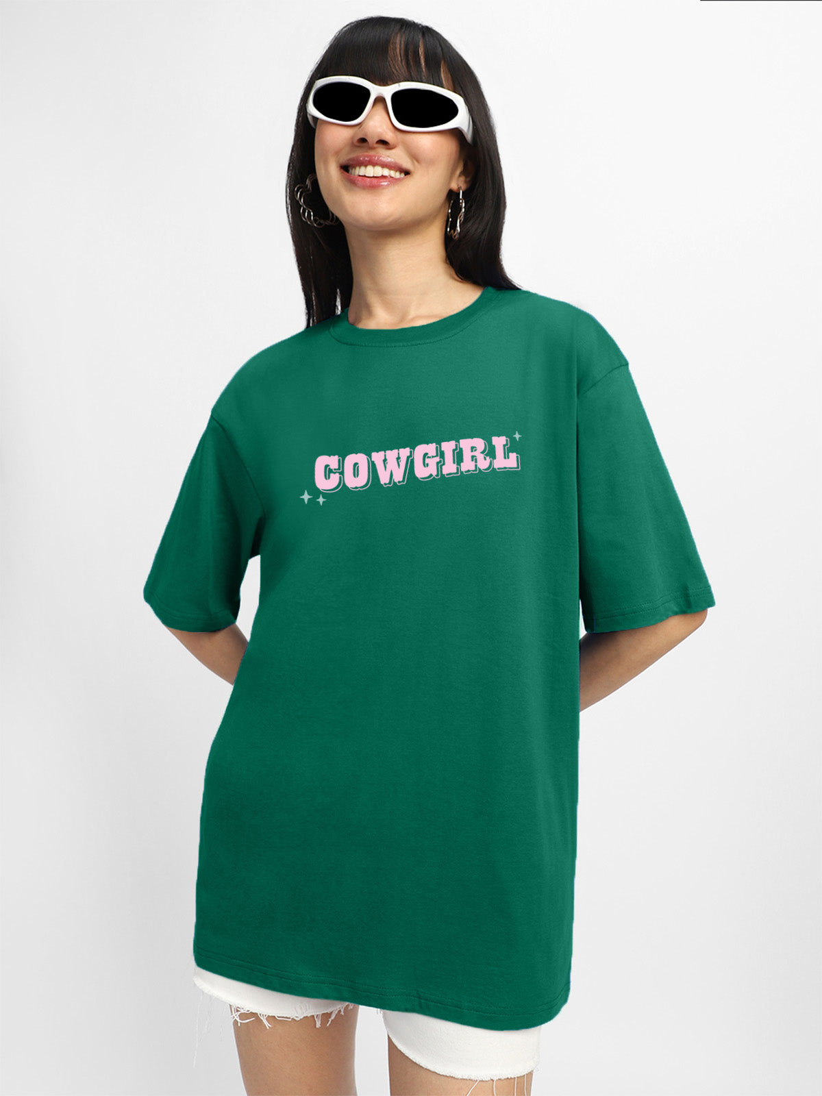Cow Girl Green Oversized Graphic T-Shirt