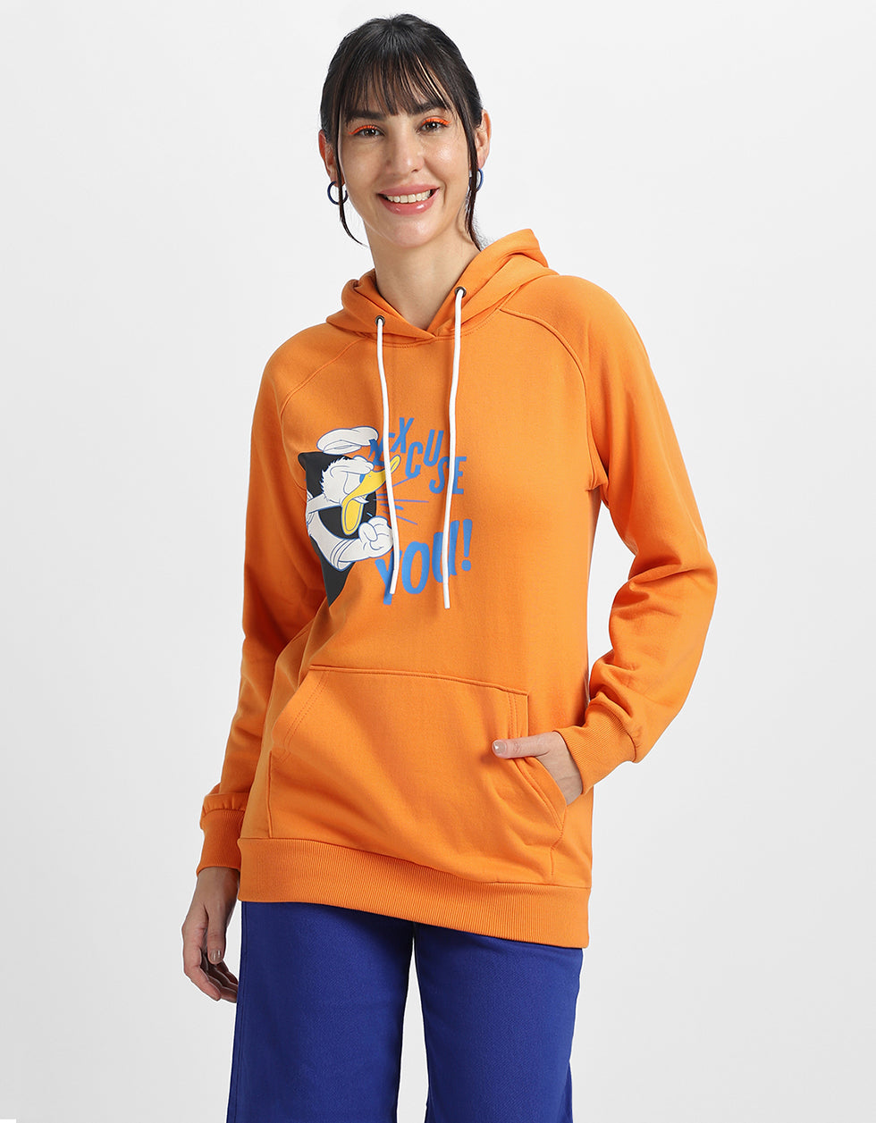 Donald Duck Graphic Printed Orange Regular Fit Hoodie