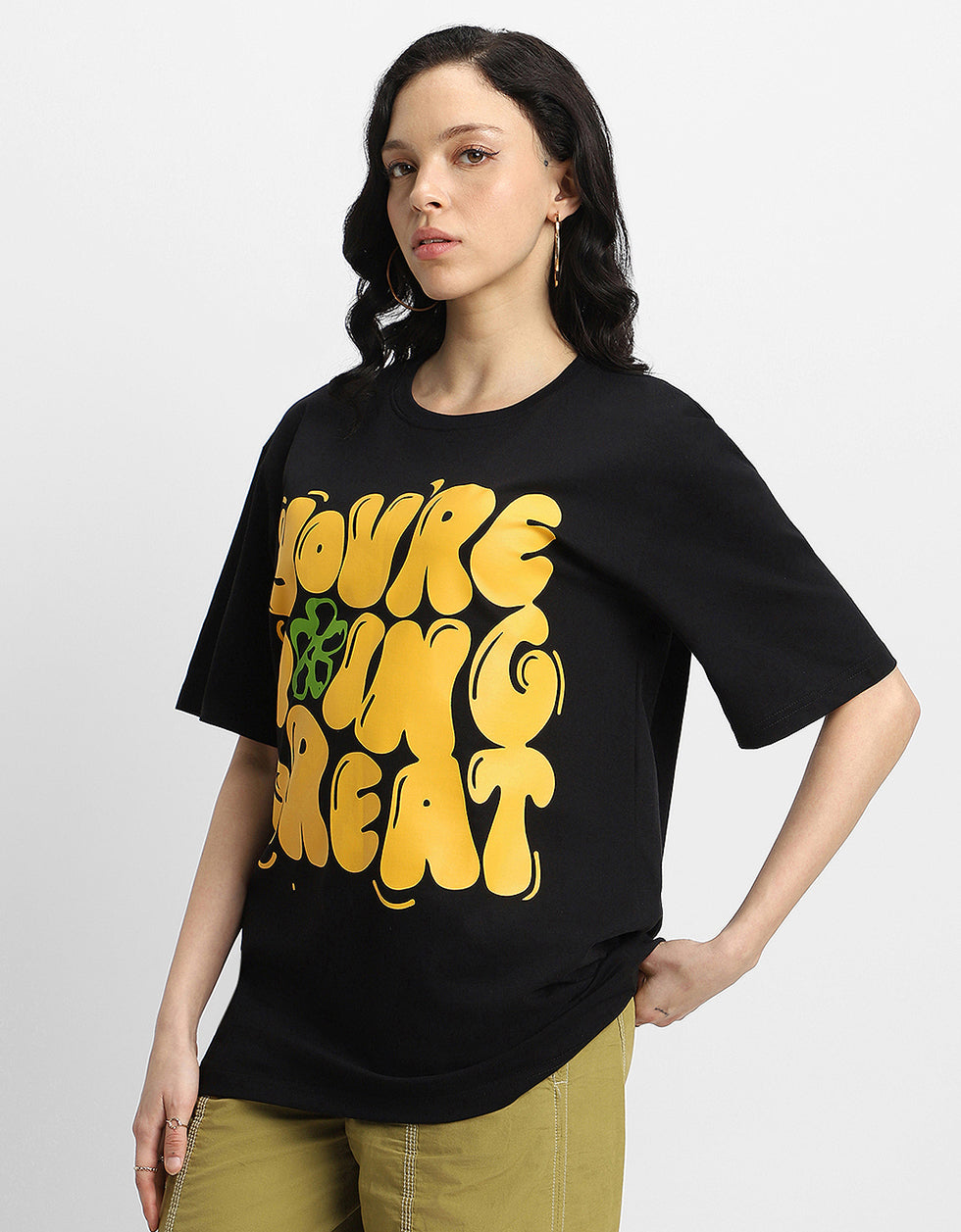 Doing Great Black Oversized Graphic T-Shirt