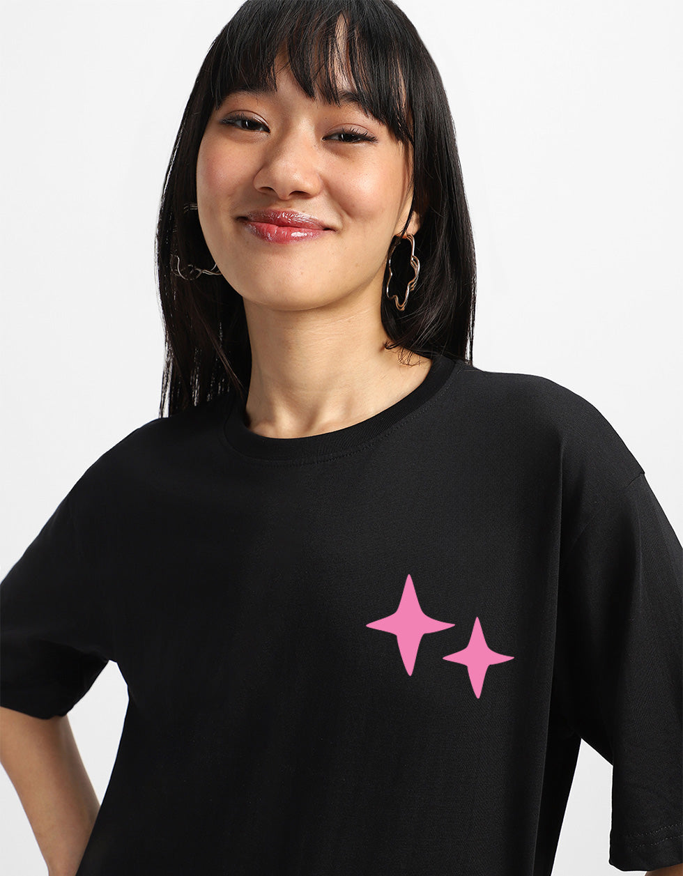 The Only Way Out Typographic Printed Oversized Fit Black T-Shirt