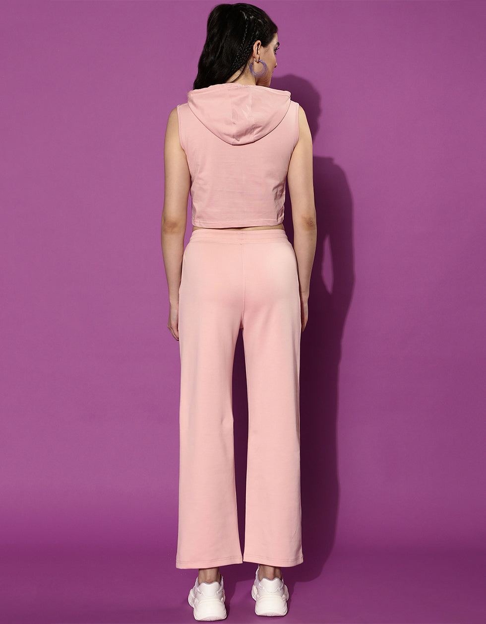 Pink Hooded Crop top With Trouser Co-Ords Set