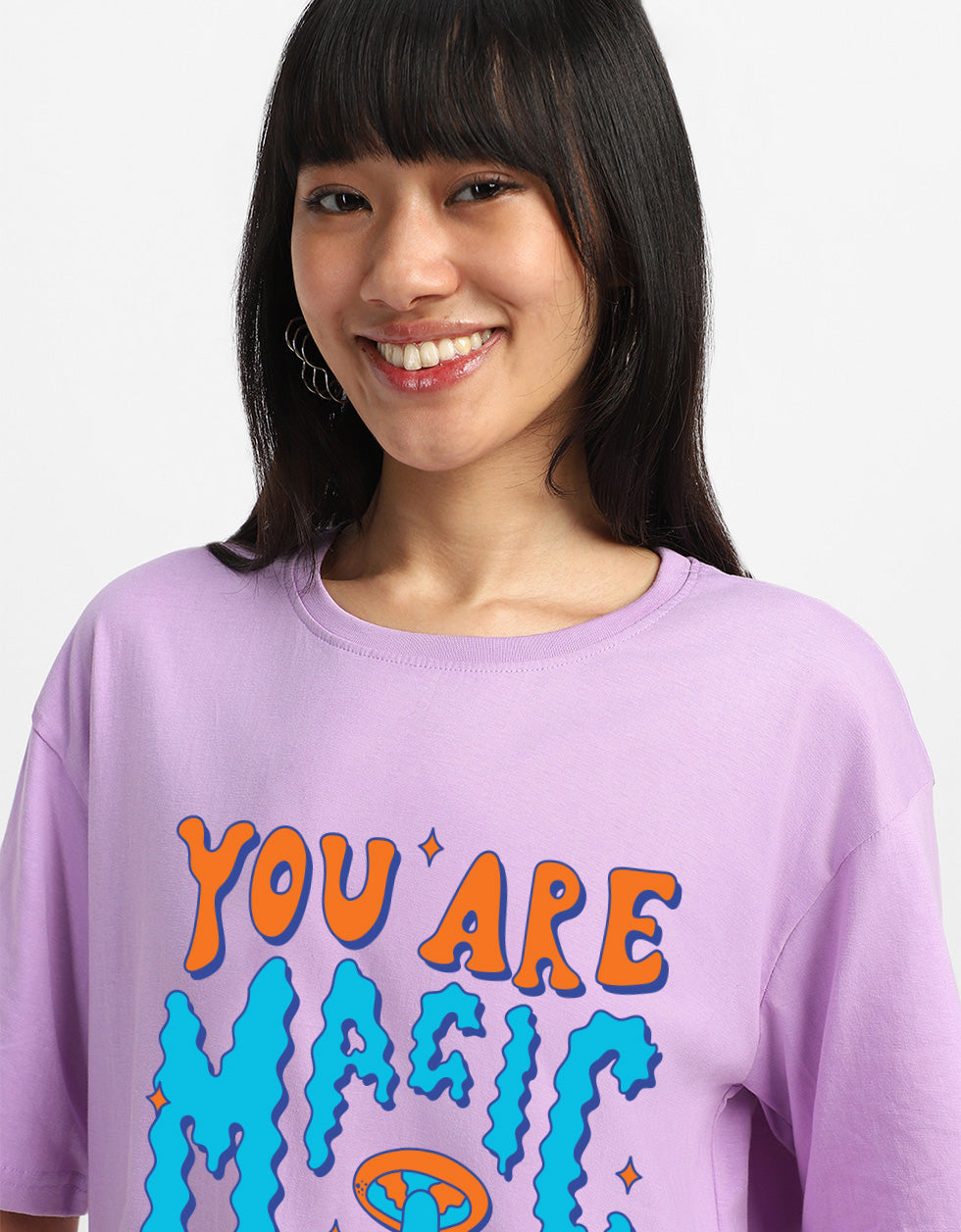 You Are Magic Typographic Oversized Fit Lilac T-Shirt