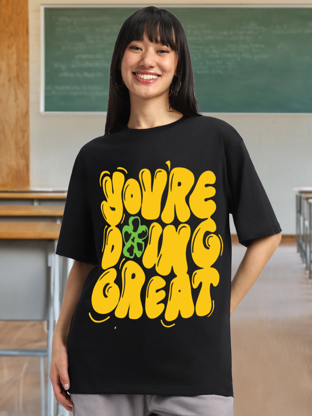 Doing Great Black Oversized Graphic T-Shirt