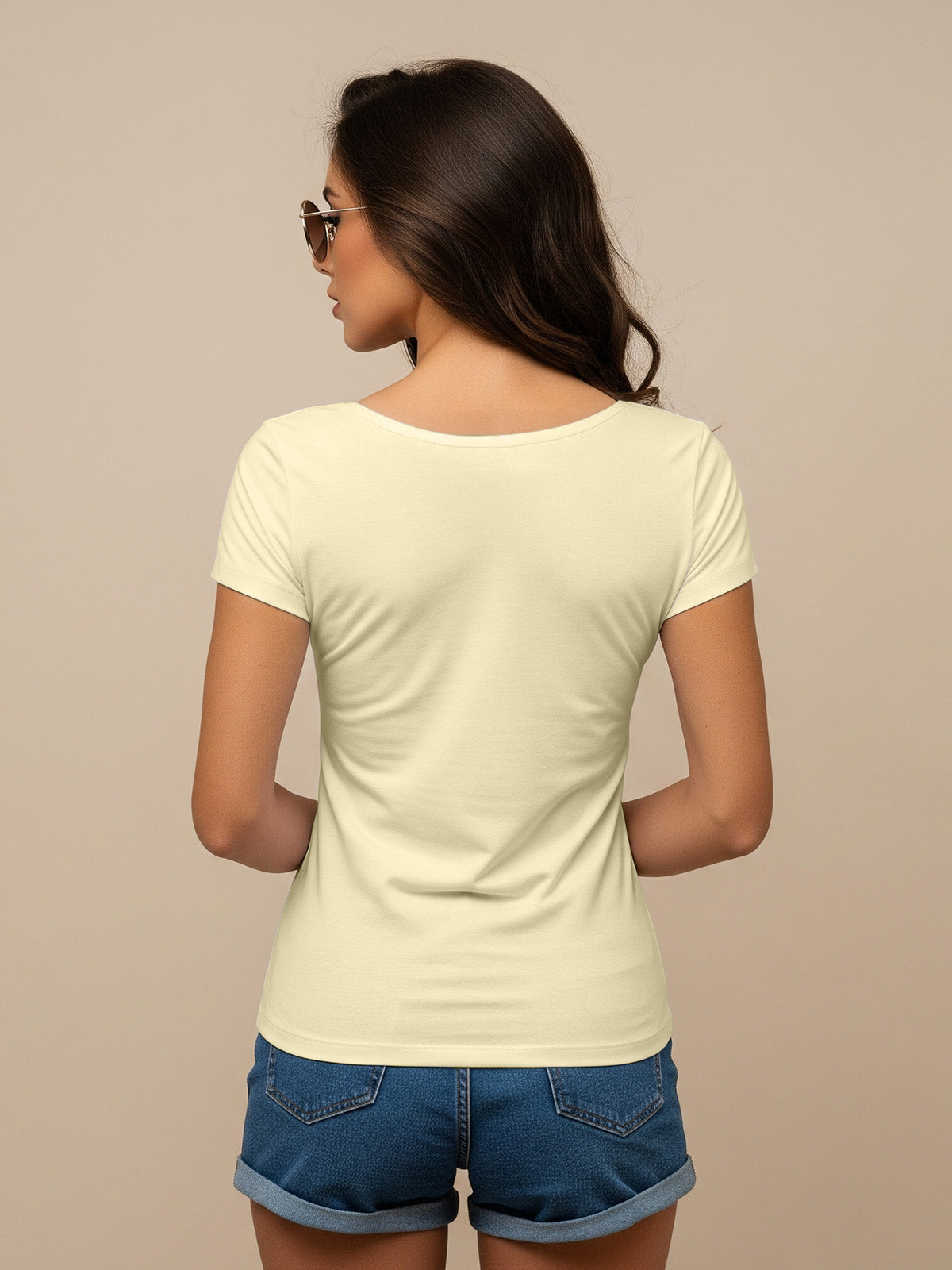 Off White Plain V-Neck Regular Fit T-Shirt