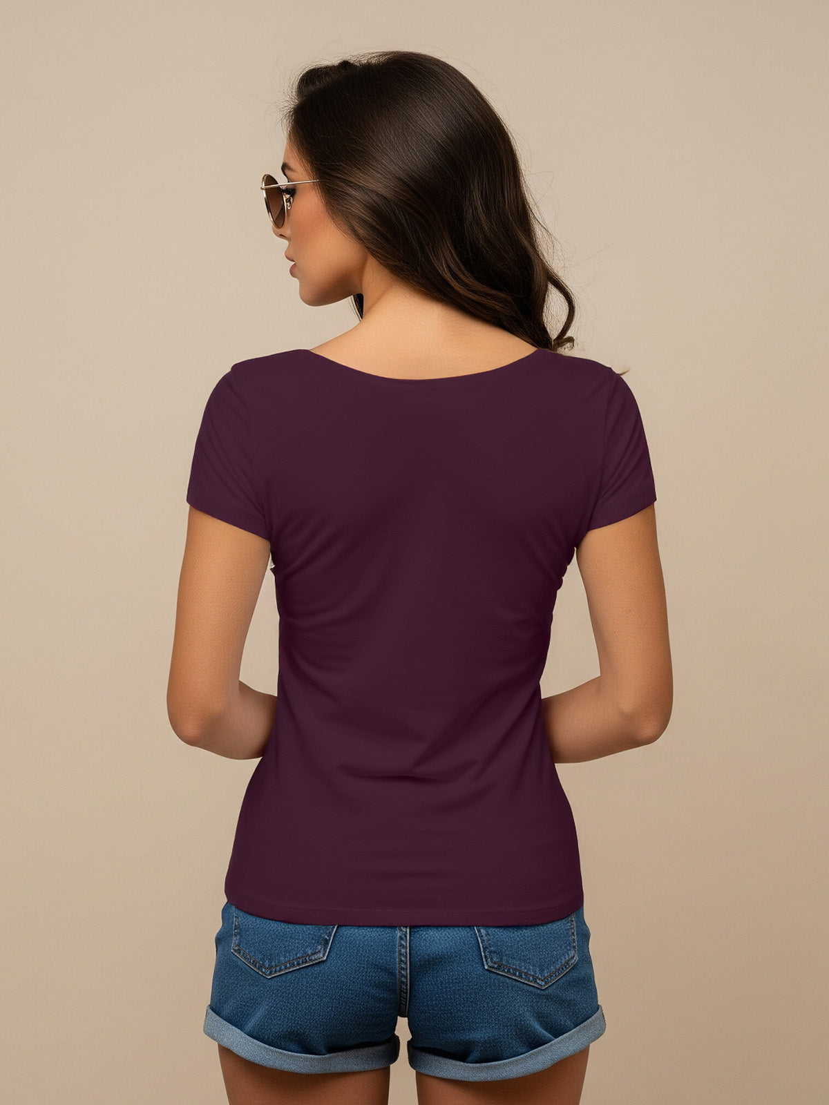 Wine Plain V-Neck Regular Fit T-Shirt