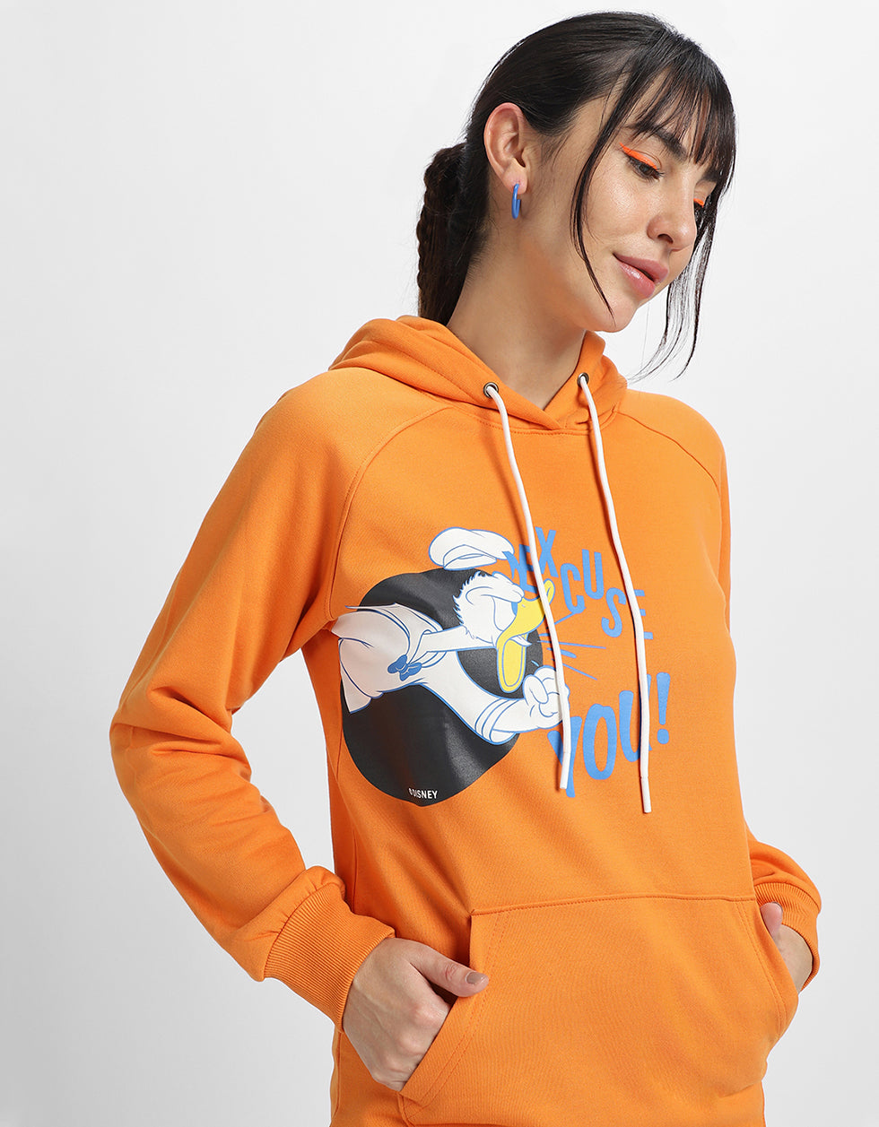 Donald Duck Graphic Printed Orange Regular Fit Hoodie