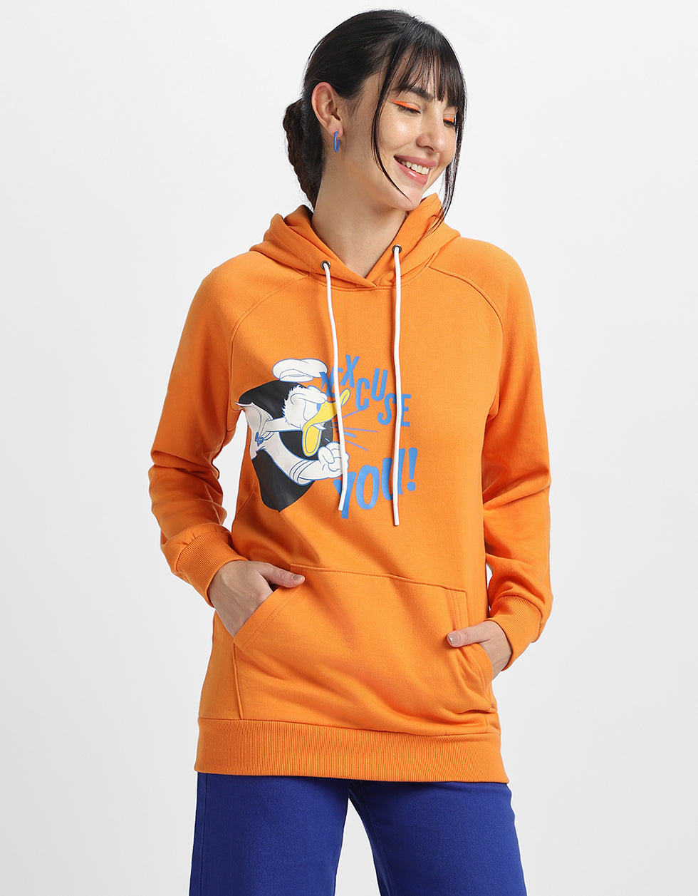 Donald Duck Graphic Printed Orange Regular Fit Hoodie