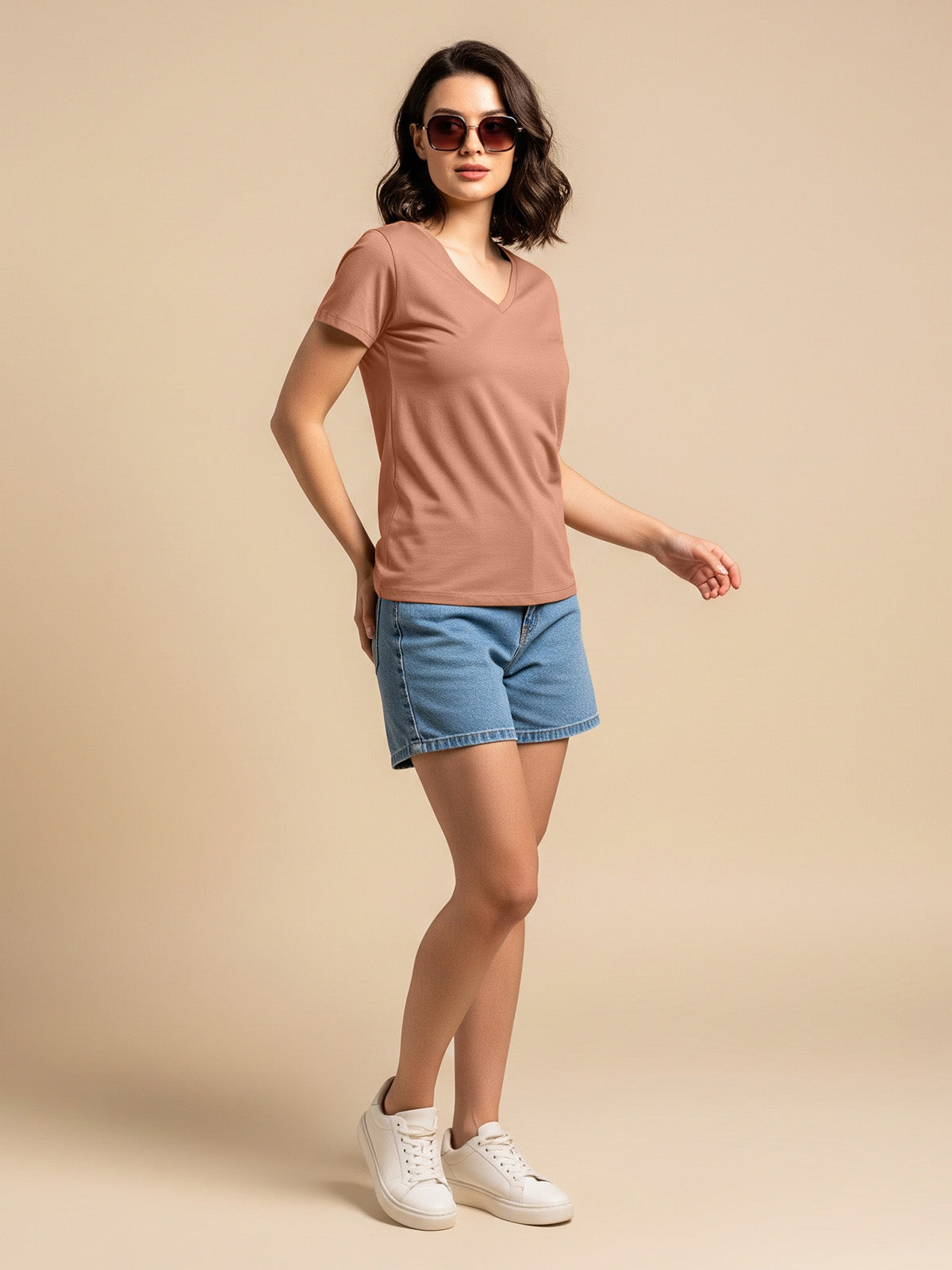 Cork Plain V-Neck Regular Fit T-Shirt
