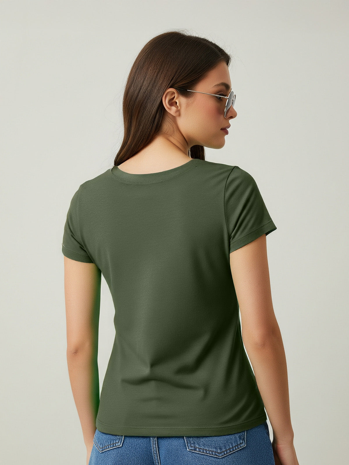 Olive Plain V-Neck Regular Fit T-Shirt