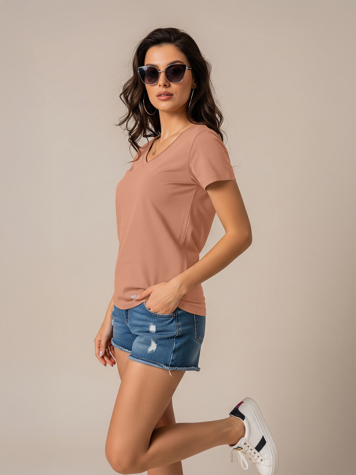 Cork Plain V-Neck Regular Fit T-Shirt