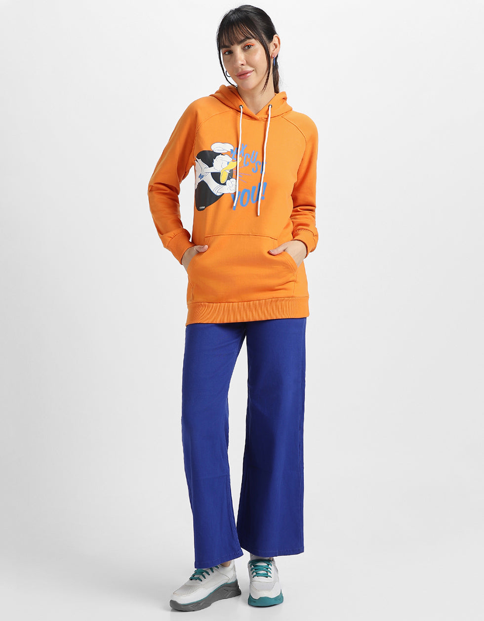 Donald Duck Graphic Printed Orange Regular Fit Hoodie