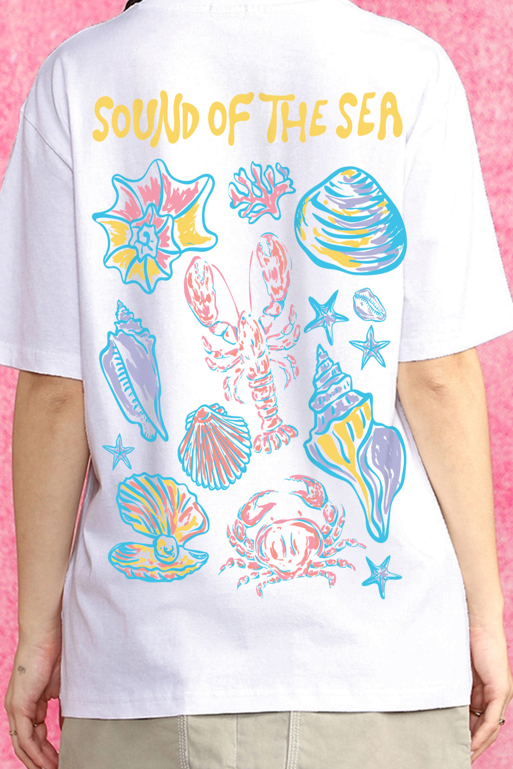 Sound Of Sea White Graphic Printed Oversized T-Shirt