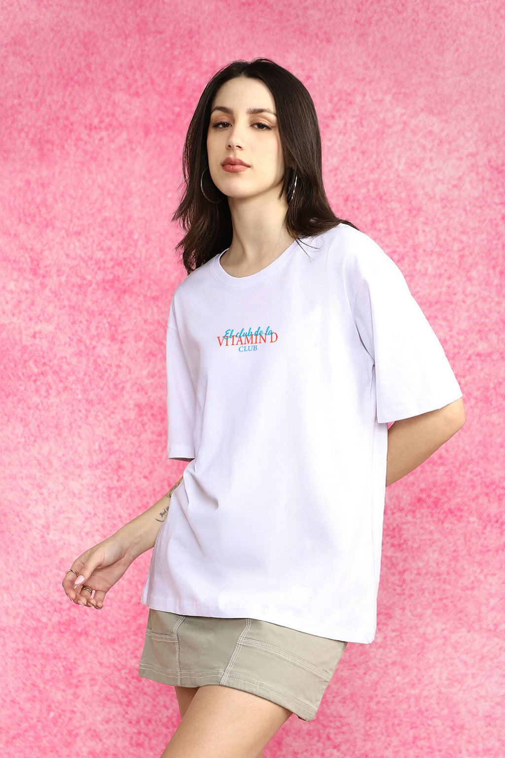 Vitamin D White Graphic Printed Oversized T-Shirt