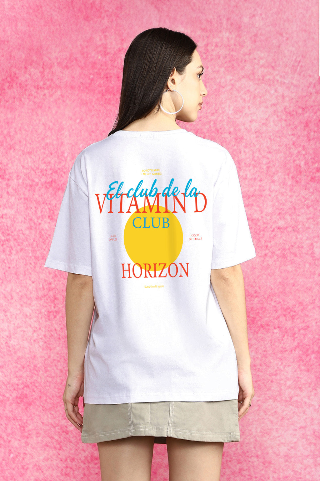 Vitamin D White Graphic Printed Oversized T-Shirt