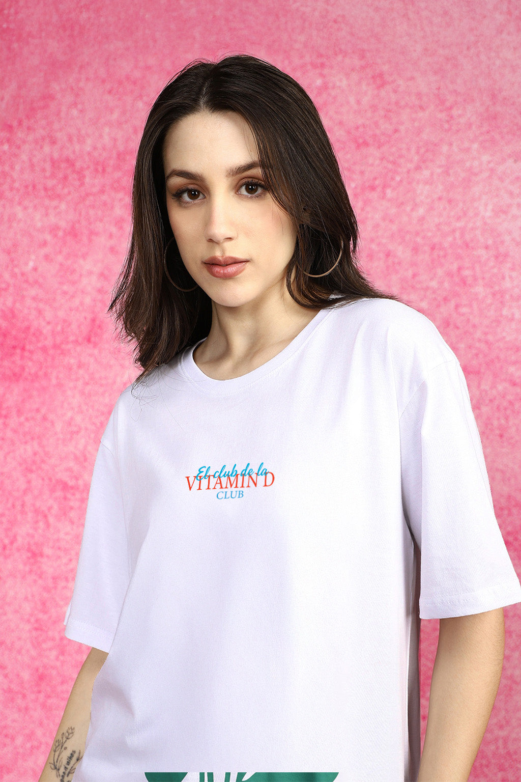 Vitamin D White Graphic Printed Oversized T-Shirt