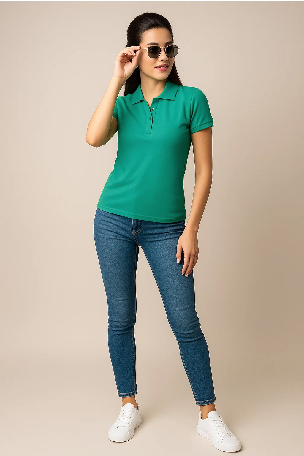 Green Plain Cotton Regular Slim Fit Polo T-Shirt