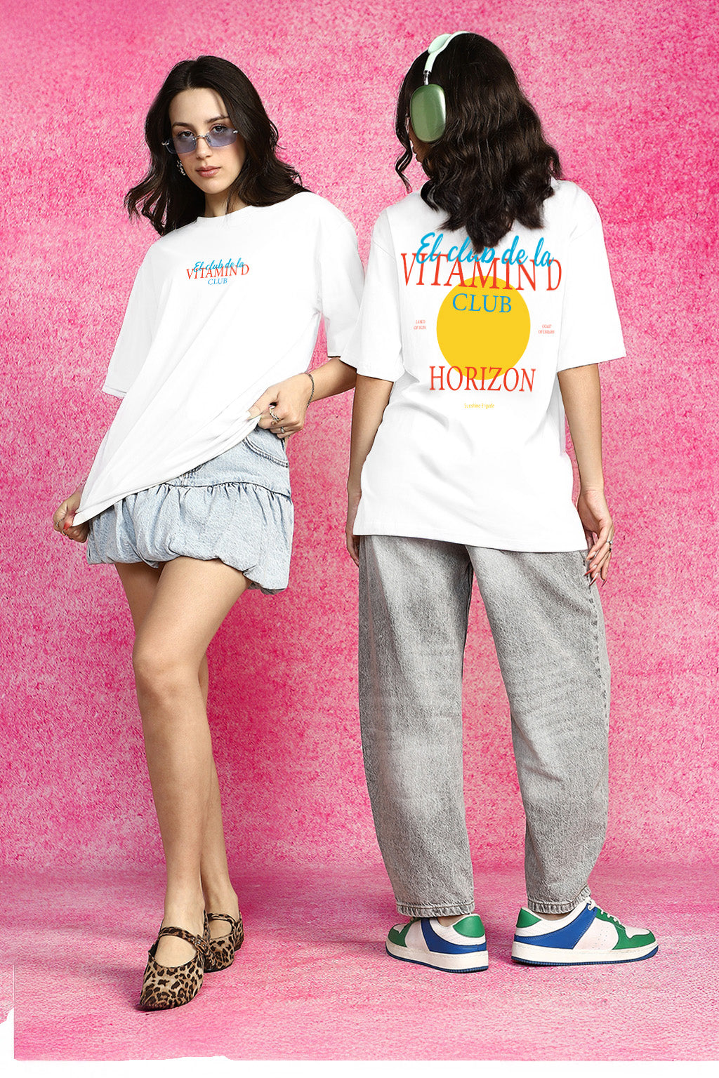 Vitamin D White Graphic Printed Oversized T-Shirt