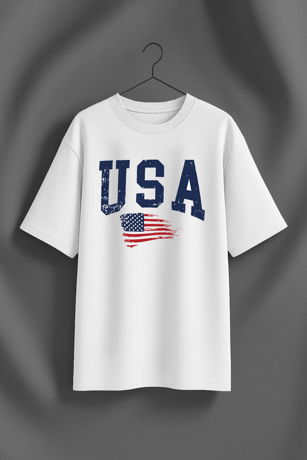 USA White Graphic Printed Oversized T-Shirt