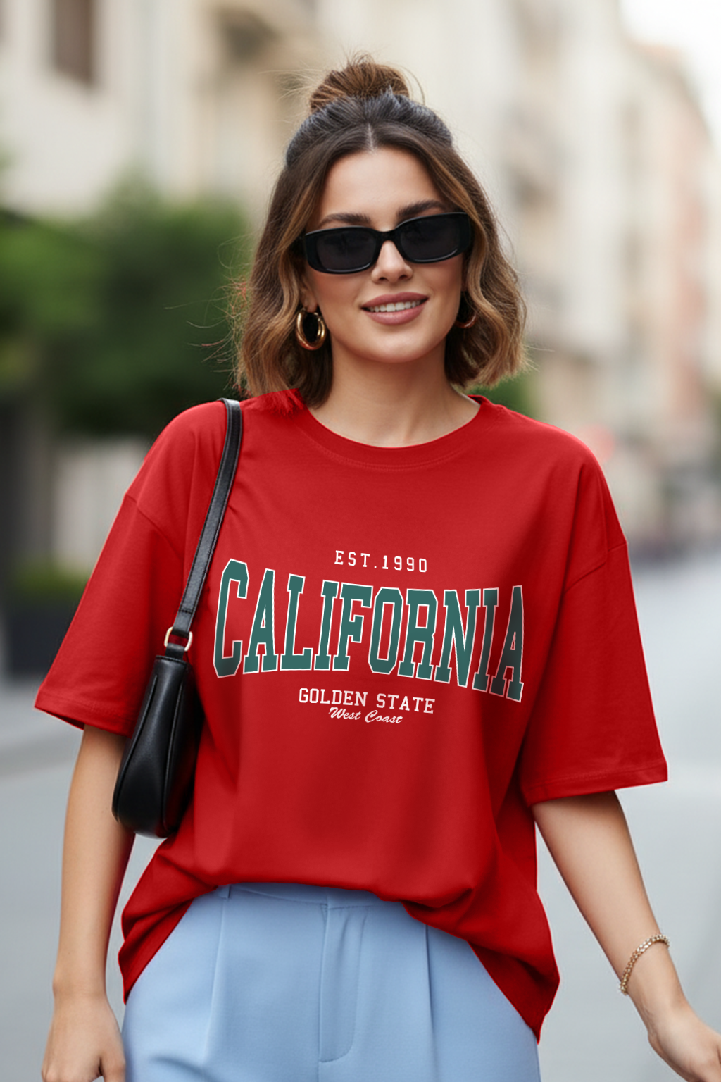 California Red Oversized Typographic T-Shirt