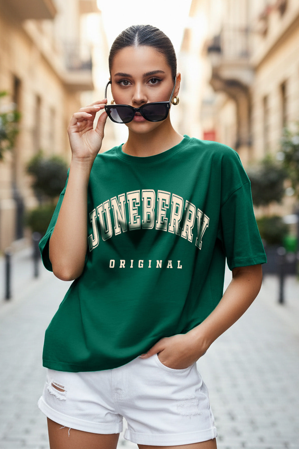 Juneberry Original Green Oversized Fit Graphic T-Shirt