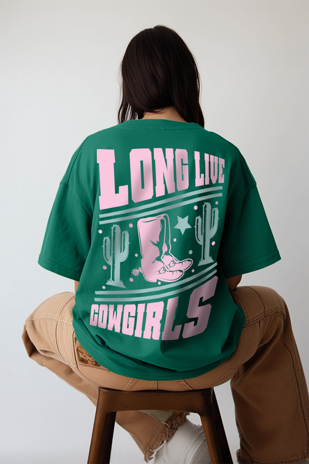Cow Girl Green Oversized Graphic T-Shirt
