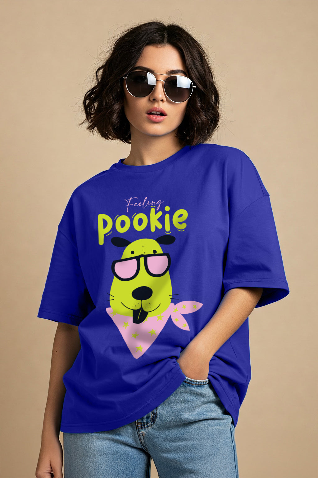Feeling Pookie Royal Blue Oversized Graphic T-Shirt