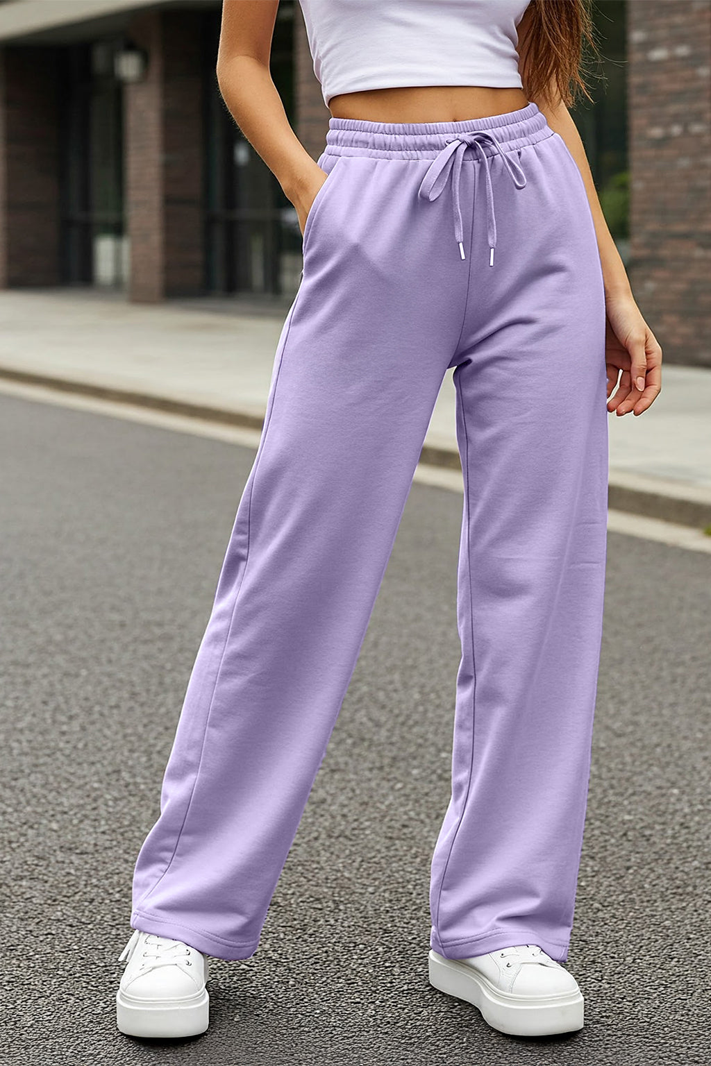 Lilac Plain Wide Leg Track Pant - Main Image
