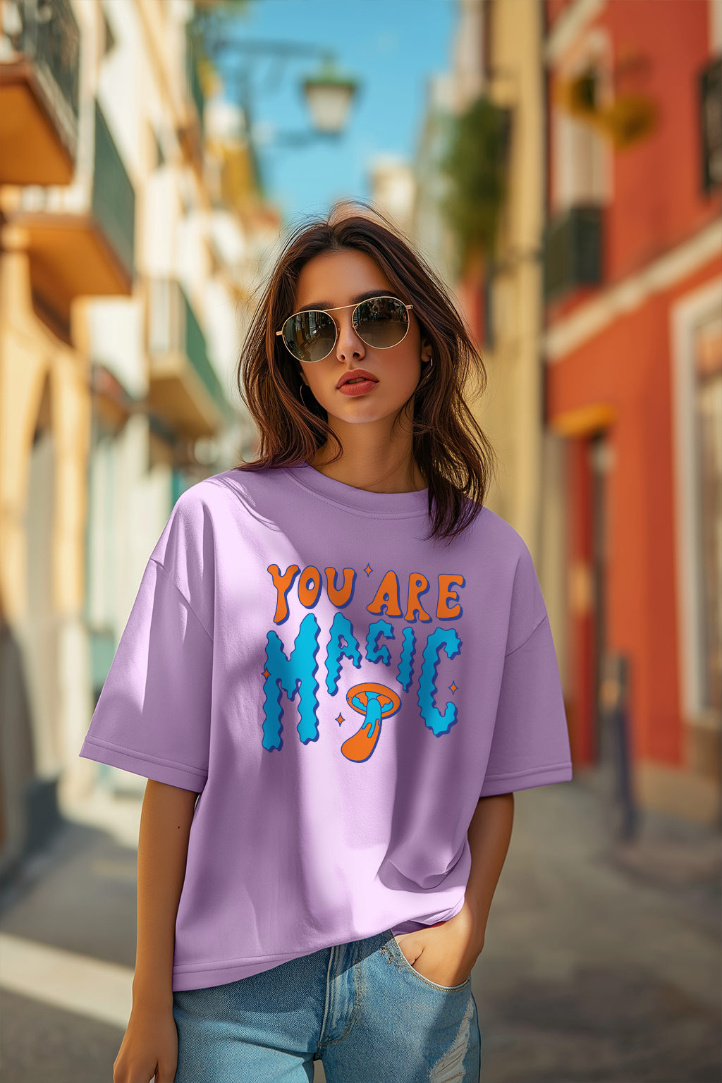 You Are Magic Typographic Oversized Fit Lilac T-Shirt
