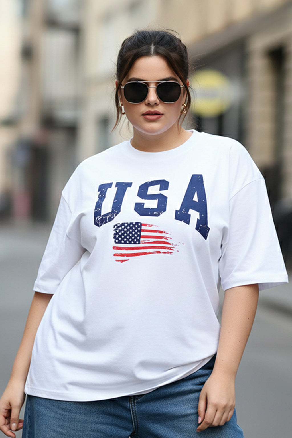 USA White Plus Size T-shirt