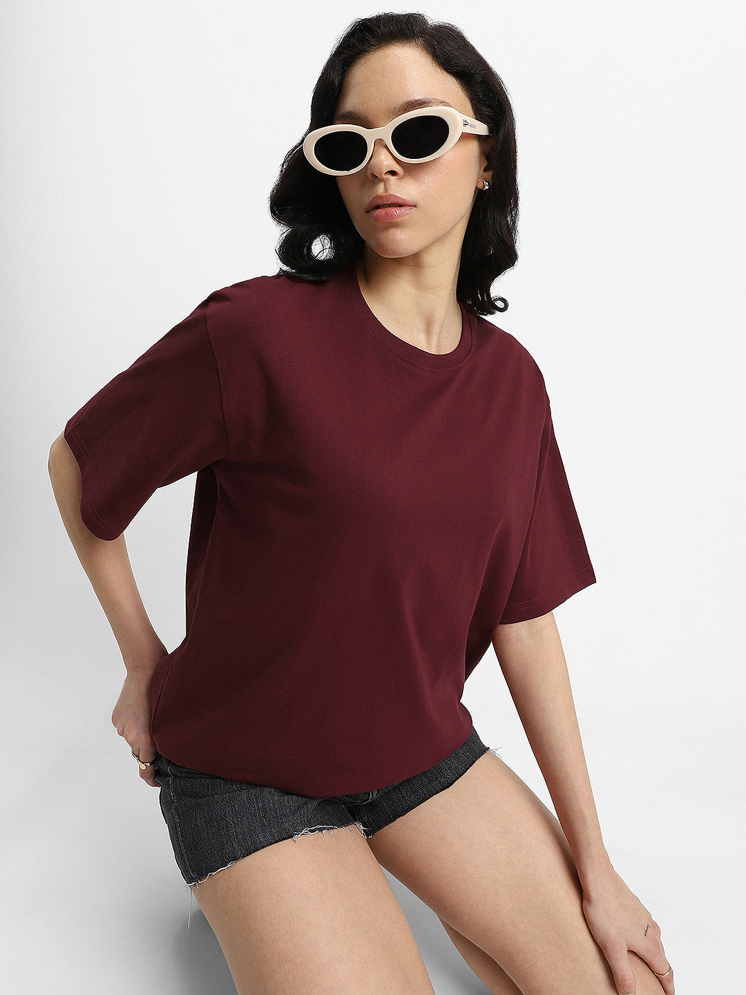 Maroon Plain Oversized T-Shirt