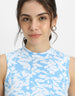 Blue Radiance Floral Printed High Neck Cropped Tank Top