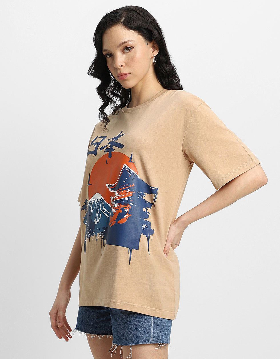Nature Beige Oversized Graphic T-Shirt