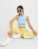 Blue Radiance Floral Printed High Neck Cropped Tank Top