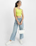 Lime Green Plain Square Neck Cropped Tank Top