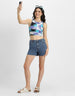 White Printed Round Neck Cropped Tank Top