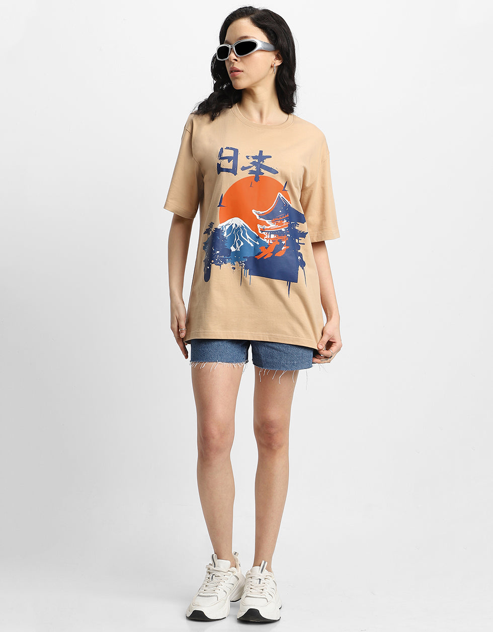 Nature Beige Oversized Graphic T-Shirt